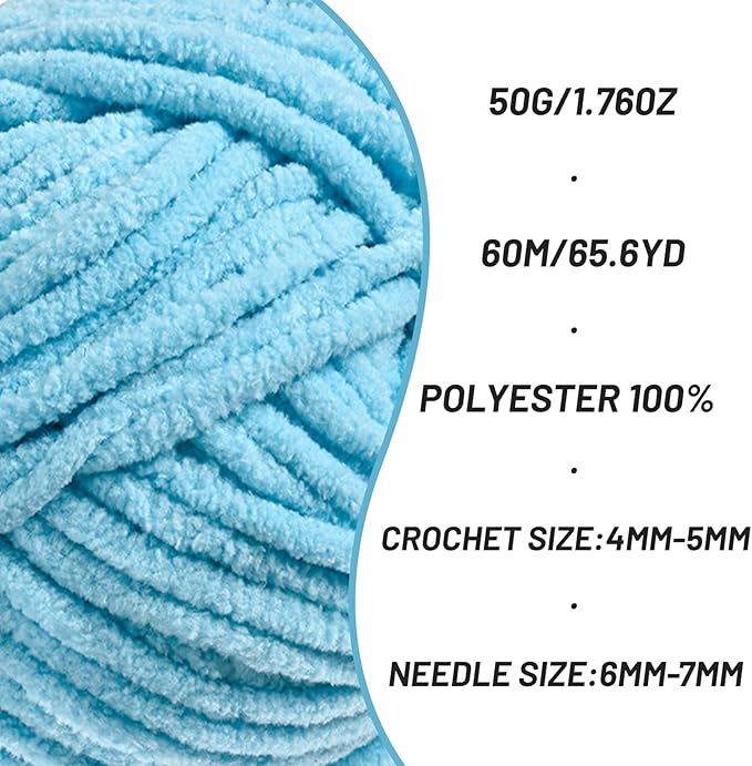 3 Pack Fluffy Velvet Yarn for Crocheting，Baby Blanket Yarn for Crocheting Soft，150g(196.8yds) Amigurumi Yarns，Plush Chenille Crochet Yarns，Puzzle Yarn for Crochet Weaving Craft(3 Azure)
