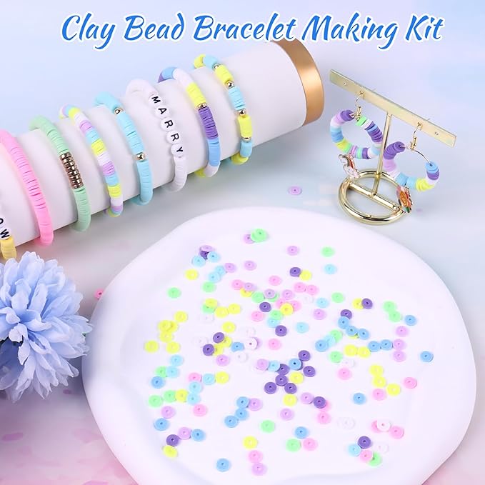 Wuollgess 3500 PCS Pastel Clay Beads for Bracelet Making Kit, Polymer Macaron Heishi Beads for Jewelry, Friendship Bracelet Kit with Spacer Letter for Necklace Earring DIY for Adults