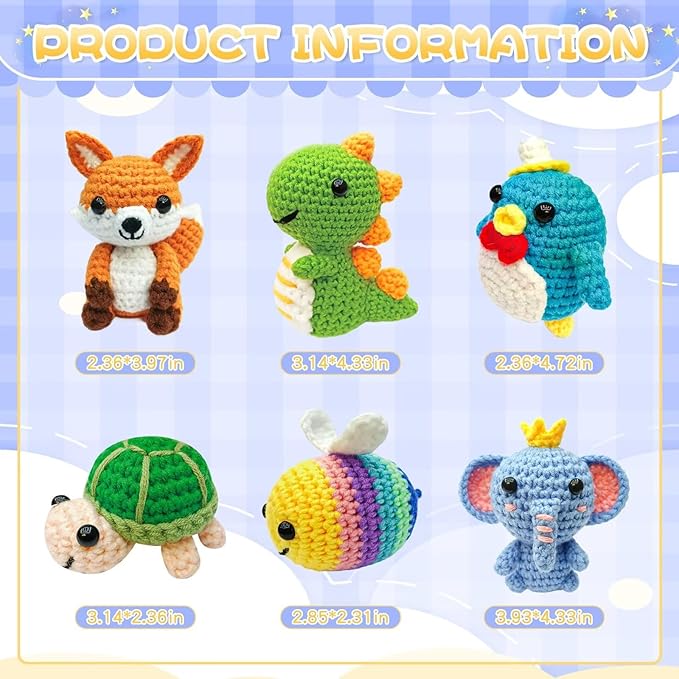 OLHKYN 6Pcs Crochet Kit for Beginners, 2026 DIY Craft for Adults, Great Gift for Crochet Lovers, Crocheting Animal Kits with Step by Step Videos,Yarn,Crochet Hook,Birthday Holiday Gift