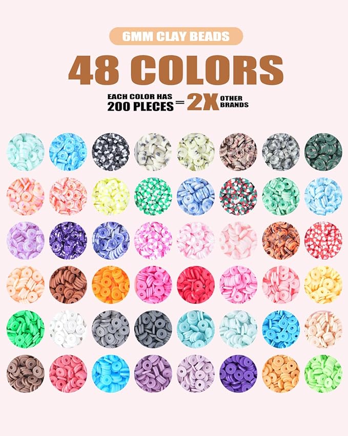 BestNow Bracelet Making Kit 48 Colors 3 Boxes Polymer Clay Beads Set Letter Beads for Jewelry Making Kit Friendship Bracelets Heshi Beads with Charms Strings Arts and Crafts Gift for Girls Adults