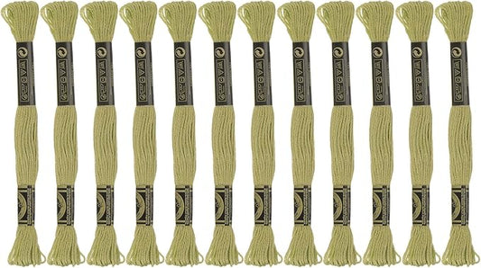 HARFINGTON 12 Skeins Embroidery Floss 8m Each Egyptian Long Fiber Cotton Cross Stitch Thread 26S/2x6 for Embroidery Projects Bracelet, Olive