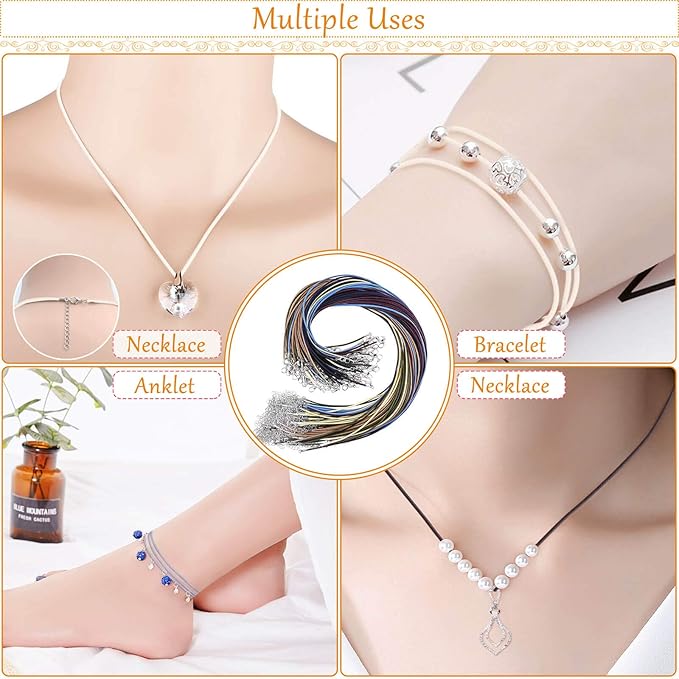 Necklace Cord, Selizo 100pcs Necklace String, Waxed Cotton Necklace Cord with Clasp Bulk for Jewelry Bracelet Making, Beads, Pendants, Charms