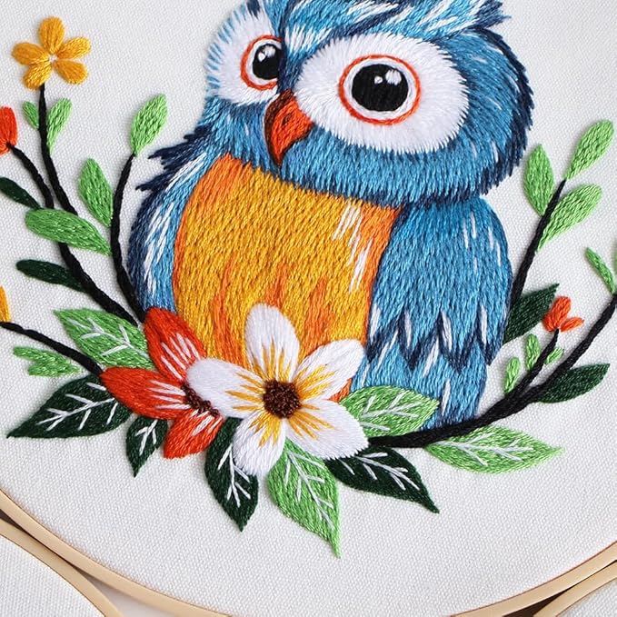 COCOMOX 3 Sets Embroidery Kit, Hand Embroidery Stiches Practice Kit for Beginners Adults, Owl Embroidery Kit Craft Lover Hand Stitch with Embroidery Skill Techniques