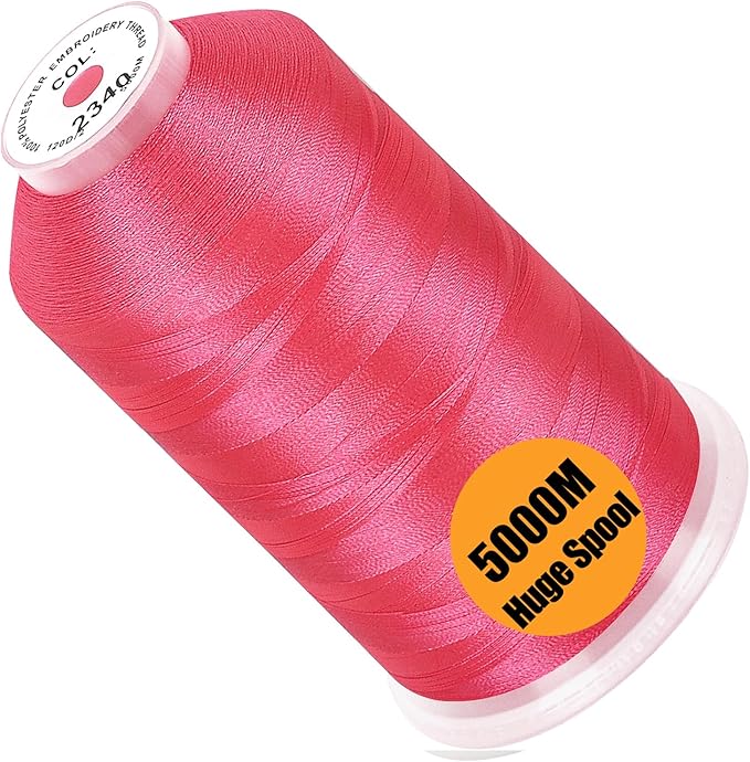 New brothread - Single Huge Spool 5000M Each Polyester Embroidery Machine Thread 40WT for Commercial and Domestic Machines - Neon Rose