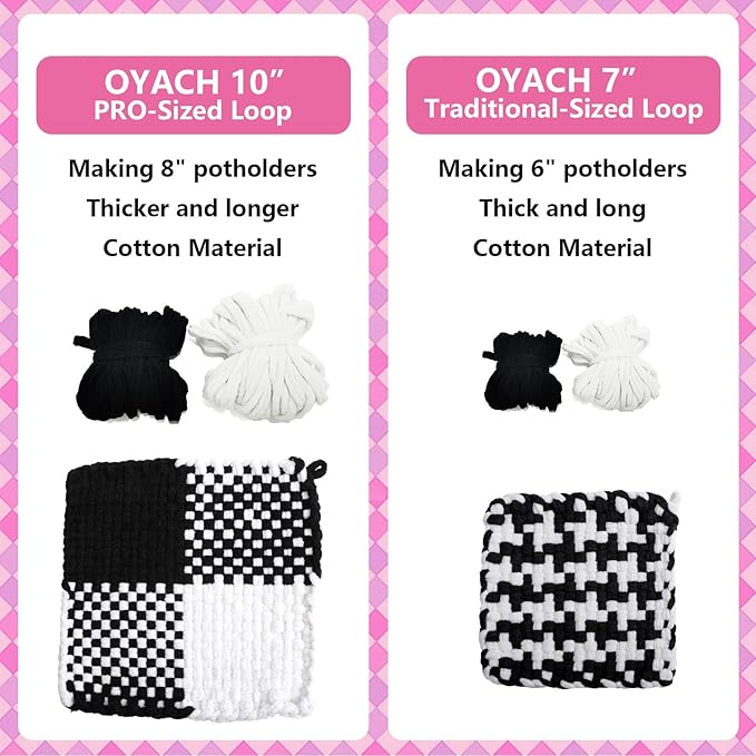 OYACH 440pcs 10inch Cotton Potholder Weaving Loom Refill Loops, 11 Colors Rainbow Loops Bands,Pot Holder Loom Loops Pack with Hooks for Kids Adults DIY Crafts,8pcs Cotton Potholders(Loom not Included)