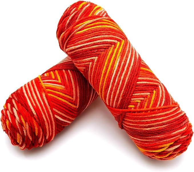 5-Ply Variegated Yarn 200g/2pcs, Acrylic 100%, Chunky Weight 2.5mm, Soft & Cozy, Vibrant Colors, Full Hand Feel for Knitting Sweaters, Scarves, Shawls, Hats (5#Orange Powder)