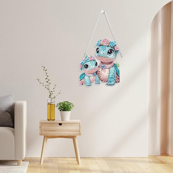 GHHKUD Hanging Diamond Art Turtle Pendants Kits, DIY Hanging Decoration Double Sided Animals Diamond Pinting Ornaments for Adults Kids Gifts for Home Decor
