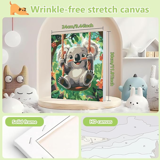 Reivworl Paint by Numbers Kit for Kids - with Frame and Easel, Koala Paint by Number Kids Age 6-8-12 Boys Girls, Paint by Numbers for Gifts and Decor (9.5X12Inch)
