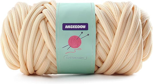 Chunky Yarn for Hand Knitting and Crocheting, Soft Bulky Yarn for Making Blankets, Bags, Baskets, Pillows, Pet Nests (Beige, 0.55lb/250g, 32yard/30m, 0.3inch/8mm)