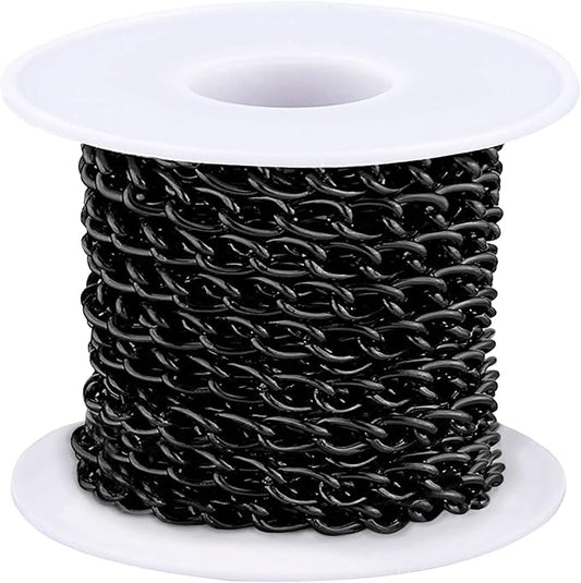 jishi 16ft aluminium curb chain roll, thick twisted chain links, black plated metal craft chain curb link chain spool for jewelry making necklace bracelet diy crafts, jewelry making findings supplies