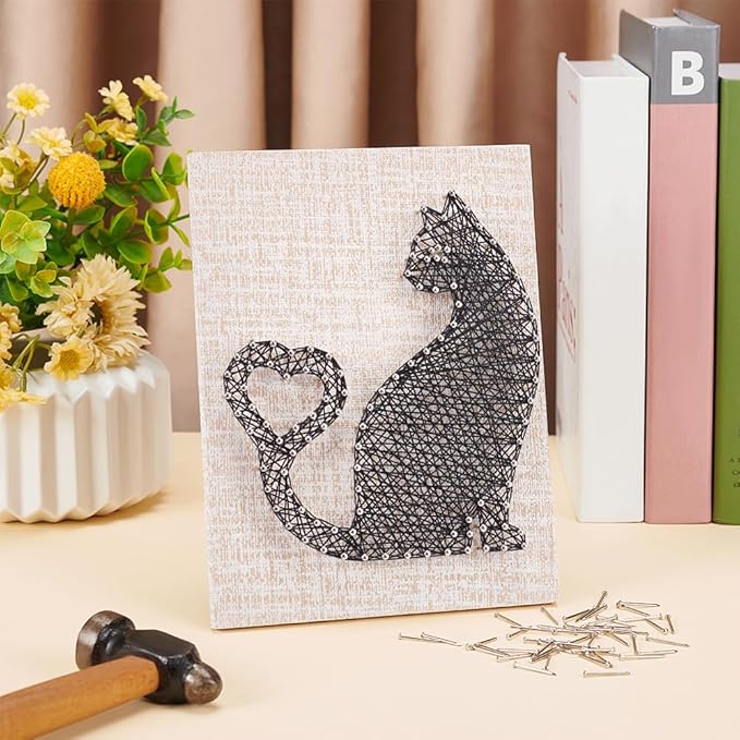 WEBEEDY DIY String Art Kit Cat Mitten Animal Craft Kit with Heart Pattern Creative Craft Kits for Adult Christmas Home Wall Table Decorations Gift