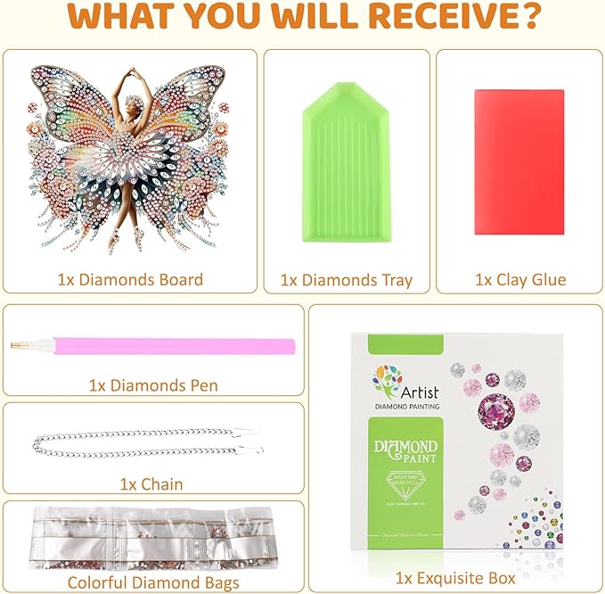 MEIYUDA Butterfly Diamond Art Hanging Kits for Adult, Women in Butterfly Diamond Painting Hanging Kits Ornaments, DIY Special Shaped Rhinestone Window Pendants kit for Home Garden Wall Decor Gift