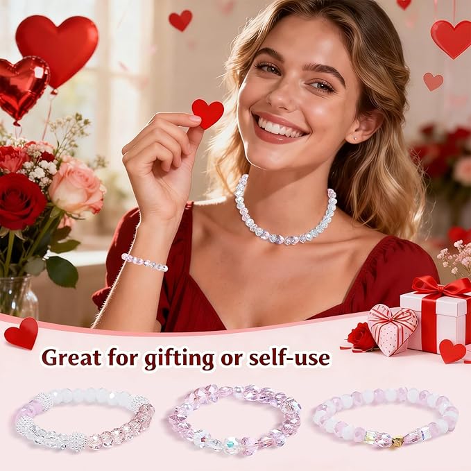 70pcs 8mm AB Orange Pink Faceted Heart Beads for Jewelry Making Crystal Glass Beads for Bracelets Necklace Crafts, Friendship Bracelet Kit, Love Gifts