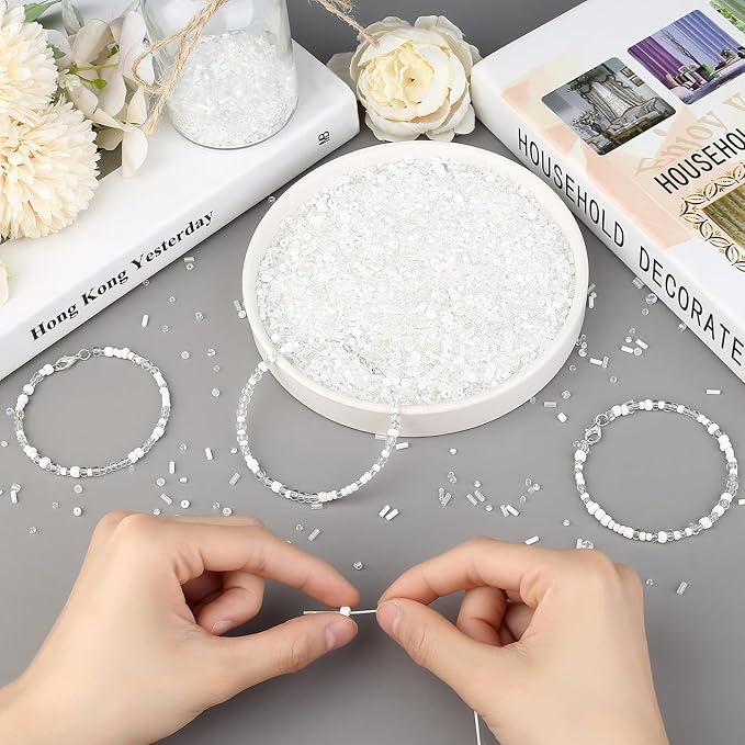 DUQGUHO White Beads for Jewelry Making 4mm White Glass Seed Beads Kit 15 Color 3mm 2mm Small Plastic Tube Bead for Bracelets Craft DIY