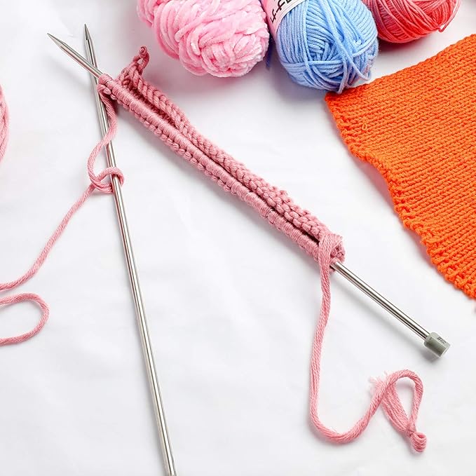 KOKNIT 13.5'' Knitting Needle Set, 22PCS 2mm(B)-8mm(L) Straight Lightweight Single Pointed Stainless Sweater Needles Set with Teel Slocking Stitch Makers