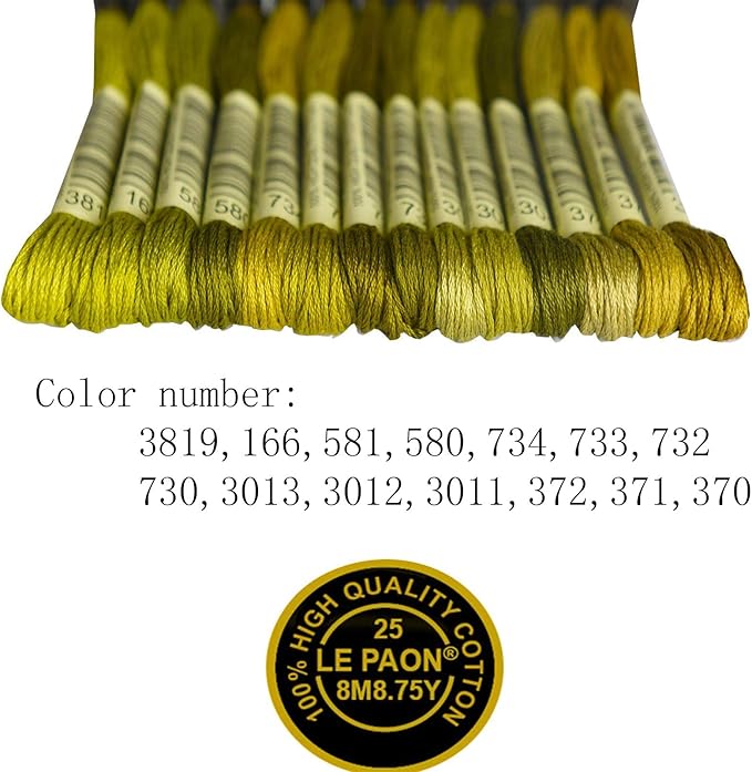 Premium Rainbow Color Embroidery Floss - Cross Stitch Threads - Friendship Bracelets Floss - Crafts Floss - 14 Skeins Per Pack Embroidery Floss, Medium Olive Gradient