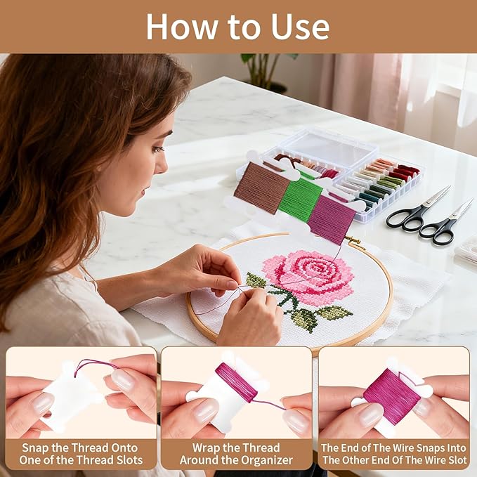 200 Pcs Embroidery Floss Bobbins,Embroidery Thread Organizer Cross Stitch Supplies Embroidery Bobbins,Plastic Embroidery Thread Cards for Sewing Thread Needlework Supplies((White)