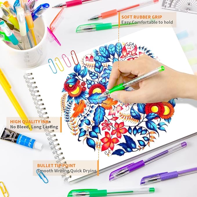 Aen Art Gel Pens for Adult Coloring Books, 30 Colors Fine Point Gel Marker Pen with 40% More Ink for Drawing, Bullet Journaling, School Craft Supplies