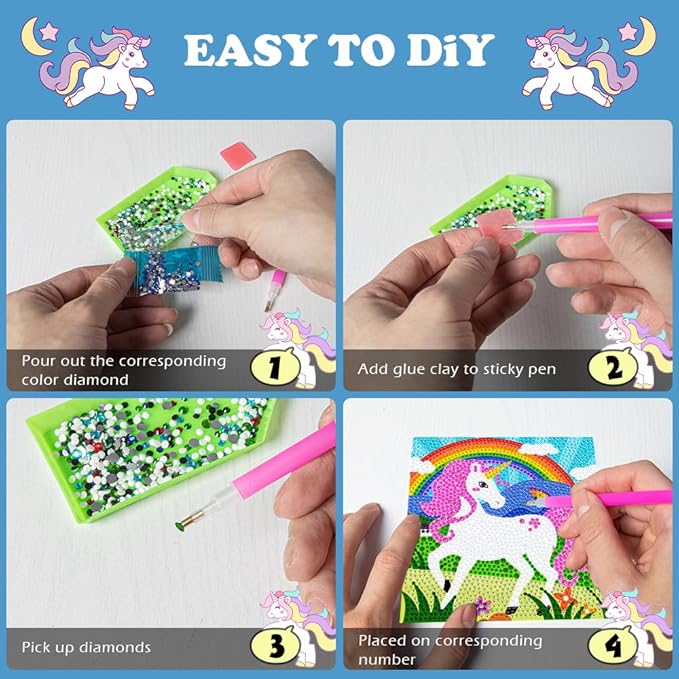 Labeol Diamond Art Kits for Kids Crafts for Girls Ages 6-8-10-12 Easy to DIY Creative Diamond Art Sticker Craft by Numbers Kits for Kids and Adult Beginners (4 Pack Cute)