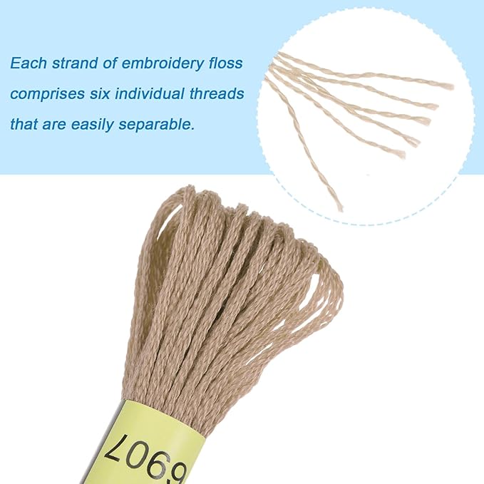 HARFINGTON 12 Skeins Embroidery Floss 8m Each Egyptian Long Fiber Cotton Cross Stitch Thread 26S/2x6 for Embroidery Projects Bracelet, Light Khaki