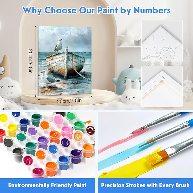 NEWENMO 4 Pack Paint by Numbers Kit for Kids Beginner with Wooden Frame, Lighthouse, Beach, Paint by Numbers Kit for Adults, Coastal Landscape, DIY Painting Kits for Home Wall Decor 8x10 inch