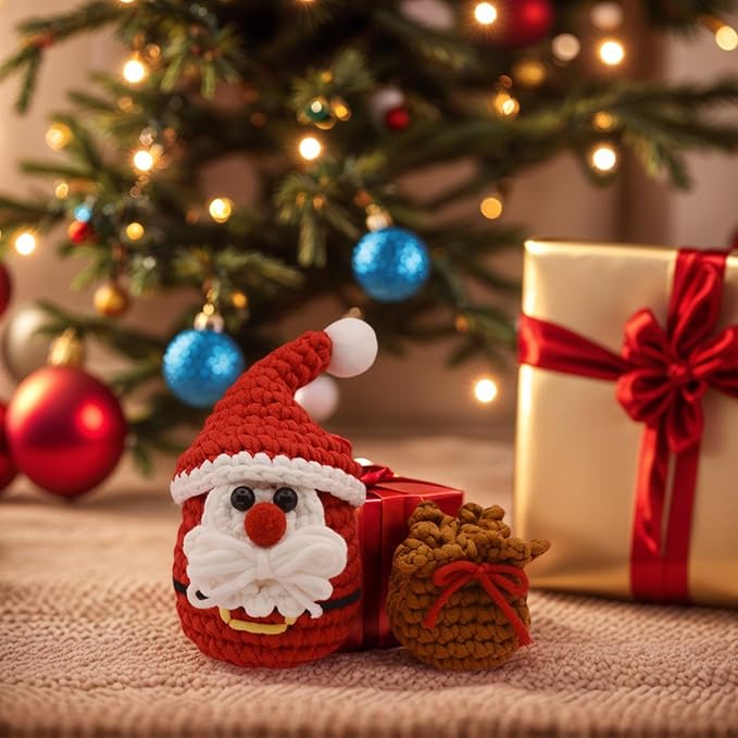 GougouStar Crochet Kit for Beginners - Beginner Crochet Kit with 50% Extra Yarn - Knitting Kit with Step-by-Step Video Tutorials and Crochet Accessories - Amigurumi Crochet Kits Santa Claus