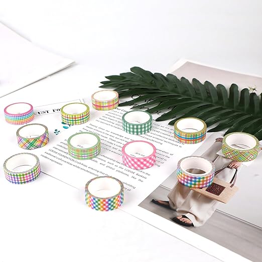 12 Rolls Happy Easter Washi Tape Set, Spring Colorful Pastel Buffalo Plaid Checkered Masking Decorative Tapes for DIY Craft Scrapbook Journals Easter Gift Wrapping School Supplies Decor 16.4FT