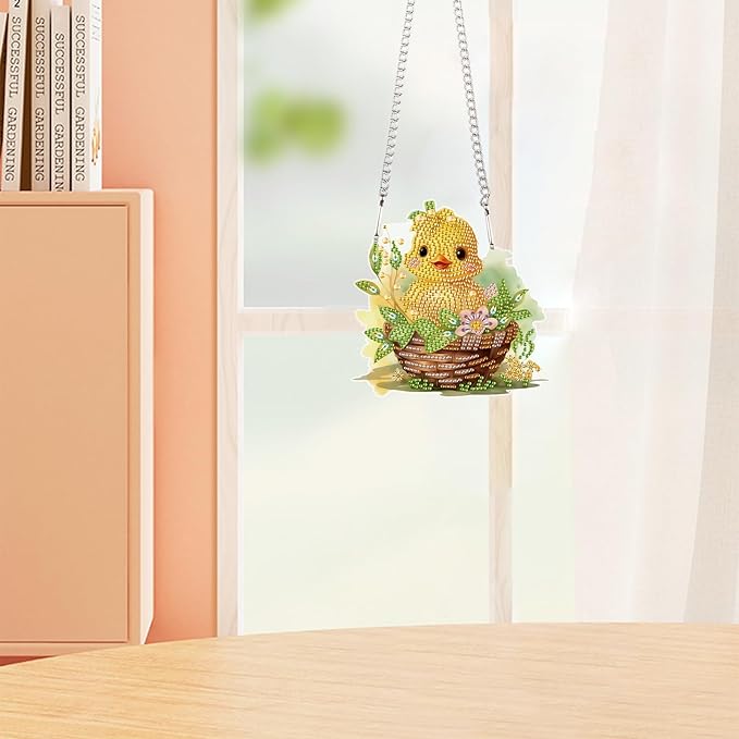 AiYuanzsh Yellow Duck Diamond Painting Kit with Hanging Chain, DIY 5D Diamond Art Hanging Kit for Adults, Acrylic Mini Suncatcher, Special Shaped Crystal Wall Ornament, Home Decor, Holiday Craft