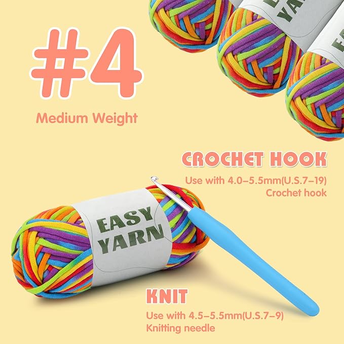 1.76Oz/87.5Yds Rainbow Beginner Crochet Yarn, Yarn for Crocheting and Knitting, Cotton-Nylon Blend Yarns with Easy-to-See Stitches, Rainbow Color, Blend Crochet Kit Making