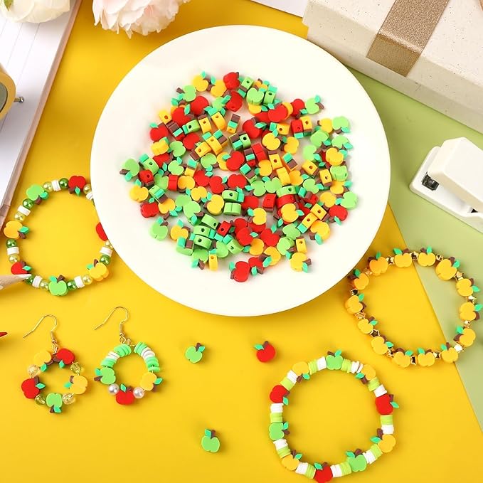 Augshy 300Pcs Apples Polymer Clay Beads Red Green Yellow for Bracelet Necklace Making Earrings Craft