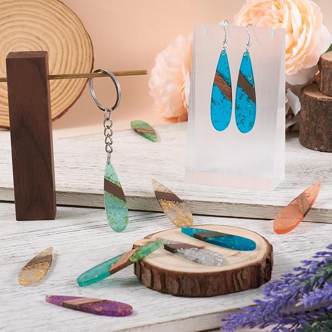 Beadthoven Transparent Teardrop Big Pendants for Jewelry Making, 12Pcs/6 Pairs Resin Wood Charms Glittery Crystal Pendants for Women Wood Earrings Necklace Bookmarks Making DIY Crafts Supplies