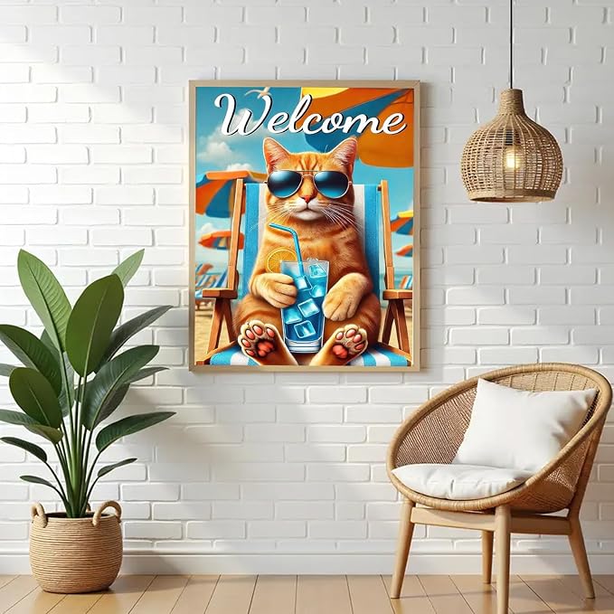 EIBEILI Cat Diamond Painting Kits for Adults, 5D Diamond Art Kits for Beginner, DIY Full Drill Round Diamond Dots Gem Art and Crafts for Home Decor and Gift 12x16 Inch