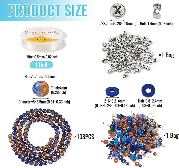 Spritewelry Friendship Bracelet Making Kit with Glass Seed Beads 8mm Blue Clay Beads Bracelet Making Kit for Adults Letter Bead for Jewelry Making DIY Crafts Gift Supplies 1 Bag