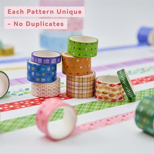 Grid Washi Tape Set 24 Rolls, Decorative Masking Tape for Junk Journal, Scrapbooking Supplies, DIY Crafting Supplies