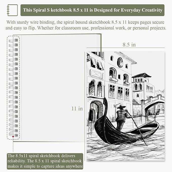 sketch book 8.5"x11", spiral sketchbook pack of 2, sufly 200 sheets (68 lb/100gsm) acid free sketch pads for drawing for adults spiral bound with hard cover for kids & adults, 100 sheets each