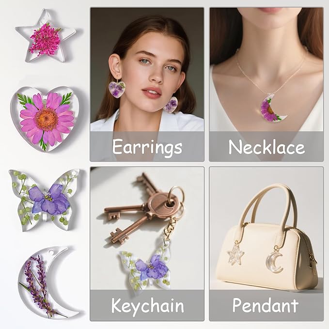 Resin Jewelry Molds, 4pcs Resin Earring Molds with Holes Keychain Making Kit, Butterfly Star Moon Heart Silicone Mold for UV Epoxy Crafts DIY Earrings, Necklace, Pendants, Keychains