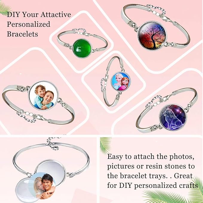 Pendant Trays Set with Cabochon Glass, Round Pendant Bezel Blank Trays, Bracelet Bangles Earrings Hooks Blanks for DIY Photo Cameo Jewelry Crfats Making