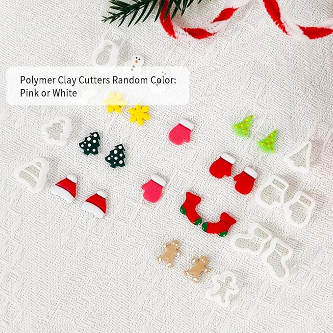 Xaekicr Christmas Polymer Clay Cutters Set – 10 Pcs Clay Earring Cutters for Holiday Crafts, Snowman Gingerbread Tree Mittens – Polymer Clay Molds and Tools for Jewelry Making
