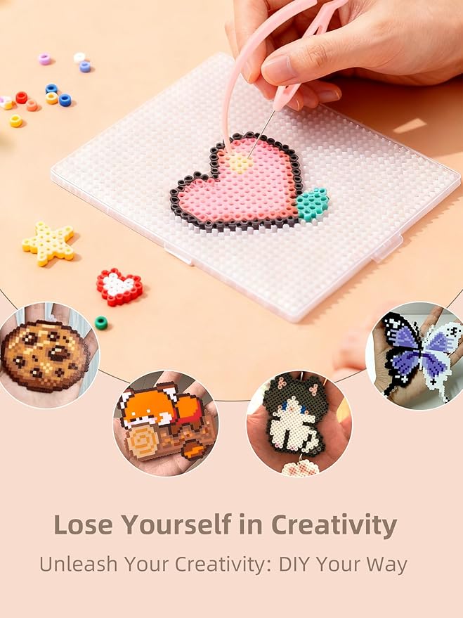 Psykade Fuse Beads Kit-Easy DIY-96 Colors 53000 2.6mm, 200+ Patterns, Built-in Iron | DIY Crafts Supplies for Women, Art Decorations for Room, Ideal Gift,Pixel Art，All-in-One