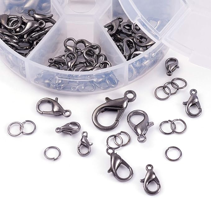 PH PandaHall Pandahall 1 Set Jewelry Making Kit with Zinc Alloy Lobster Claw Clasps and Open Jump Rings for Bracelet Necklace Jewelry Making (Gunmetal)
