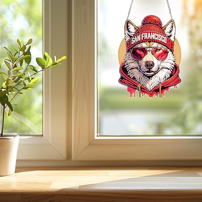 DIY Diamond Art Hanging Kit for Adult,Acrylic Diamond Art Painting Window Pendants Home Garden Wall Hanging Kits Hanging Ornament,Football Style (San Francisco Red)