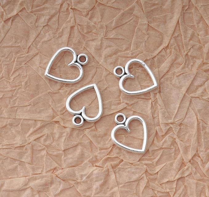 Ruwado 50 pcs Hollow Heart Charms Jewelry Making Kits for Jewelry Making 1.5 x 1.2 cm Accessories for DIY Crafting Project Christmas Tree Décor Necklace Bracelet Keychain Earring Supplies (Silver)
