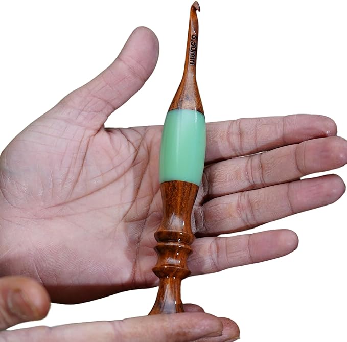 Emporium Crafts Wooden Crochet Hooks Green Resin epoxy & Wood Mix Crochet Hooks Ergonomic Soft Handle Needles Knit Weave Craft Yarn Different Size, Crochet Hooks (5.5 mm)