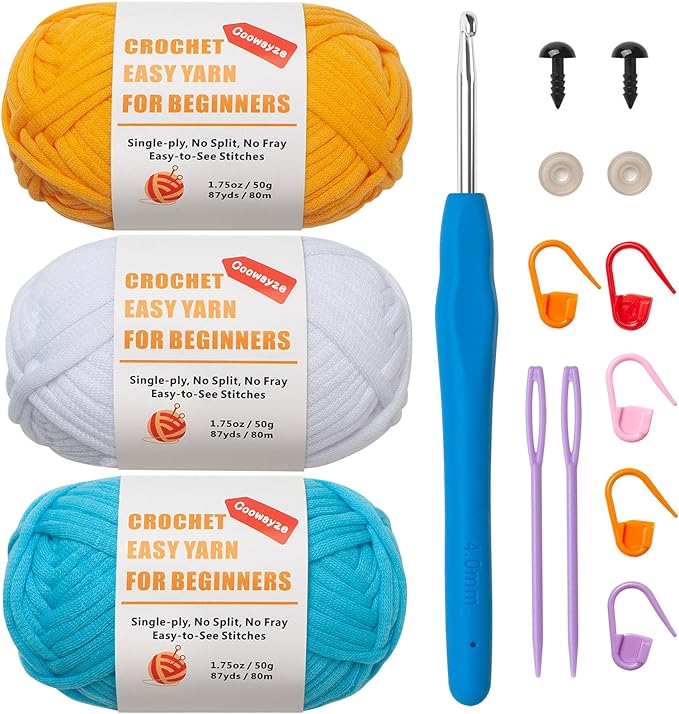 Crochet Yarn for Beginners, Beginner Yarn for Crocheting, 3 Pack×1.8 oz Amigurumi Yarns Set with Easy-to-See Stitches and No Split, Thick & Soft, Worsted Medium #4, Cotton-Nylon Blend