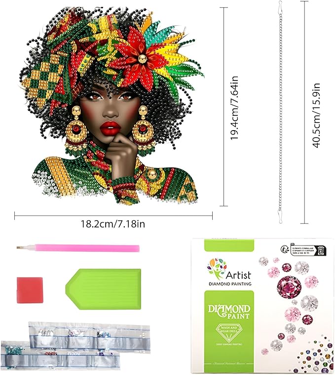Lxmsja DIY Afro Woman Diamond Painting Hanging Ornament, Double-Sided Acrylic Black Woman Diamond Art Kit, Special Shaped Suncatcher Hanging Pendant Window Art Kit