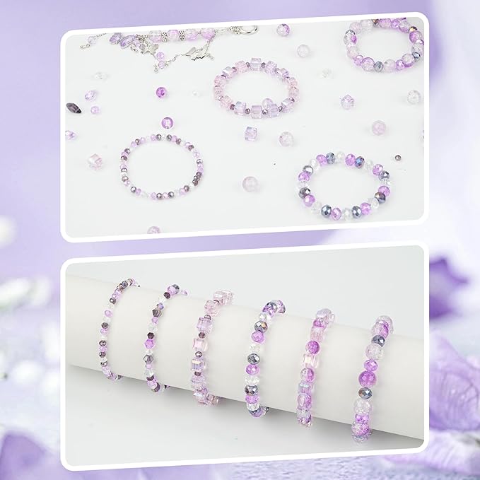 1000pcs Glass Beads for Jewelry Making Colorful Rainbow Craft Crystal Beads with Loose Beads Sparkly Beads for DIY Necklace Bracelet Earring(Purple)