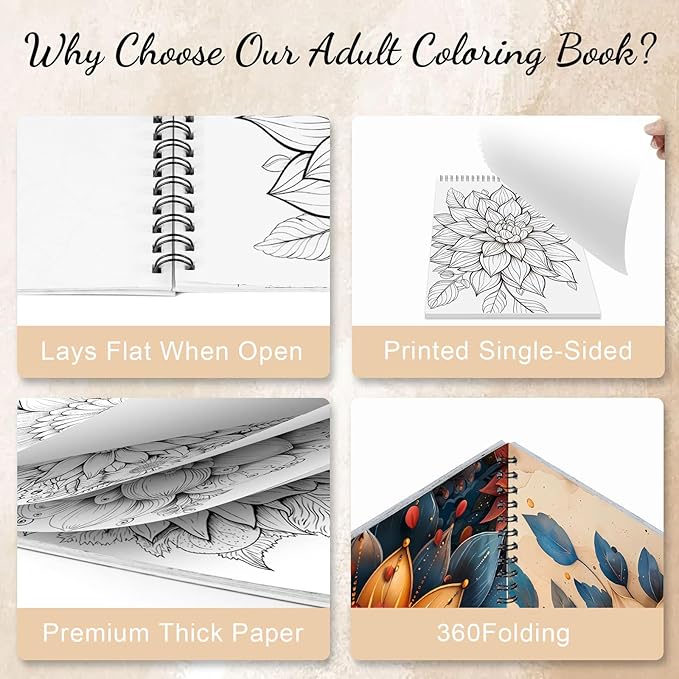 Mandala and Nature Coloring Books for Adult Women Relaxation Spiral Bound Page Printed Single-Sided Gifts Arts and Crafts for Women to Relax, Anxiety and Depression 24 Colorful Coloring Pages