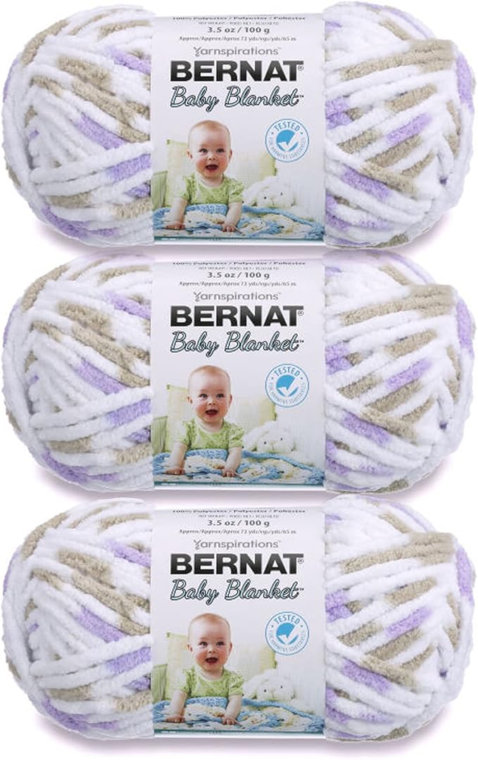 Bernat Baby Blanket Little Lilac Dove Print Yarn - 3 Pack of 100g/3.5oz - Polyester - 6 Super Bulky - 72 Yards - Knitting/Crochet