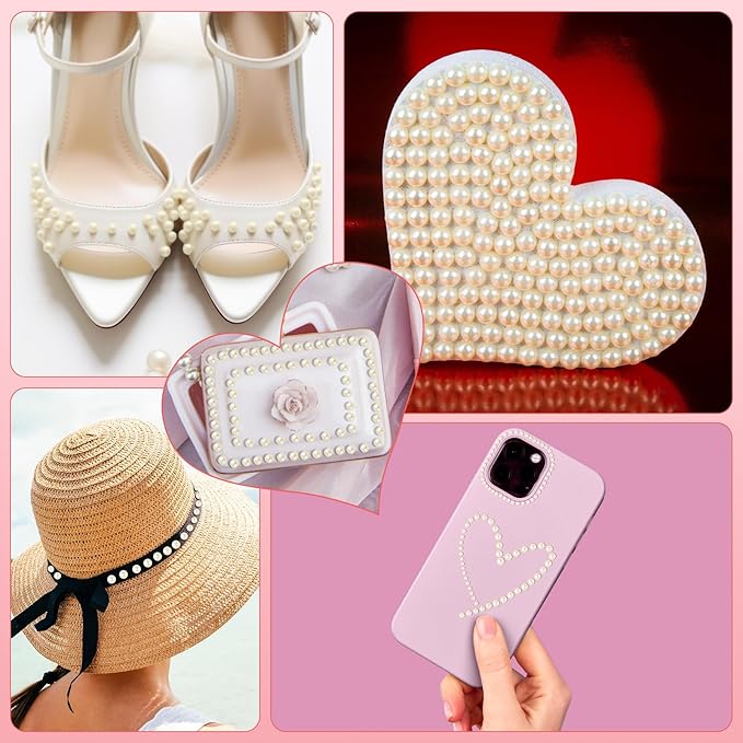 NEBURORA 13000 Pcs Ivory White Flat Back Pearl Kit 8 Sizes with Tweezer and Picker Pencil Beige Half Round Flatback Pearls Beads for DIY Crafts Nails Makeup Clothes
