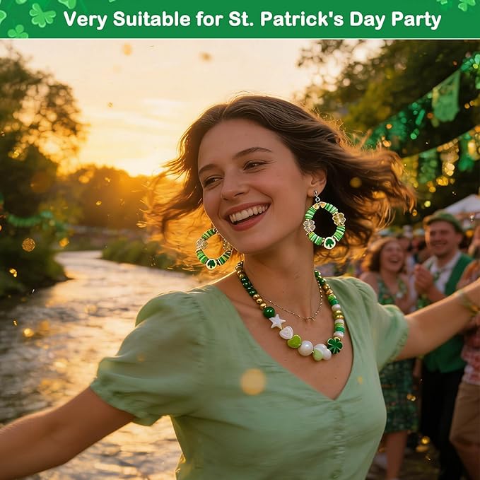 2200Pcs St. Patrick's Day Bracelets Beading Kit, Green Series Beads with Clover Charms, Shamrock Pendants, White & Green Round Beads for DIY Jewelry Making, Irish Festival Crafts, March 17 Party Decor